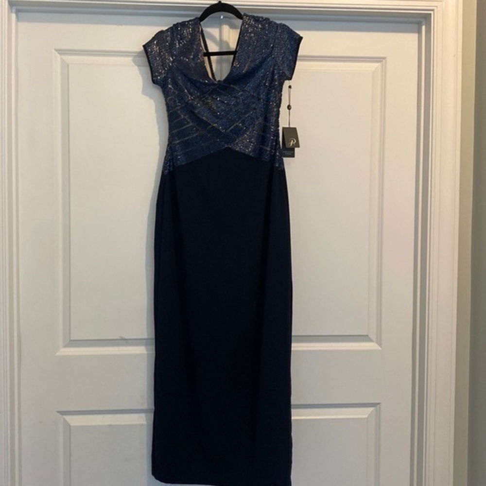 Adrianna Papell Navy and Silver Dress
